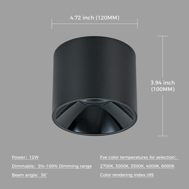 QIBANG 12W 5CCT Modern Led Ceiling Spotlights Indoor Dimmable 2700K-3000K-3500K-4000K-6000K