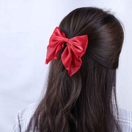 Xduargs Boho Bow Hair Clips Satin Bow Hair Barrettes Vintage Bowknot Hairclip Pins Silky Bow Knot Hair Clip Barrette French Satin Ribbon Bowknot Clip Headpiece for Women Headdress(Red)