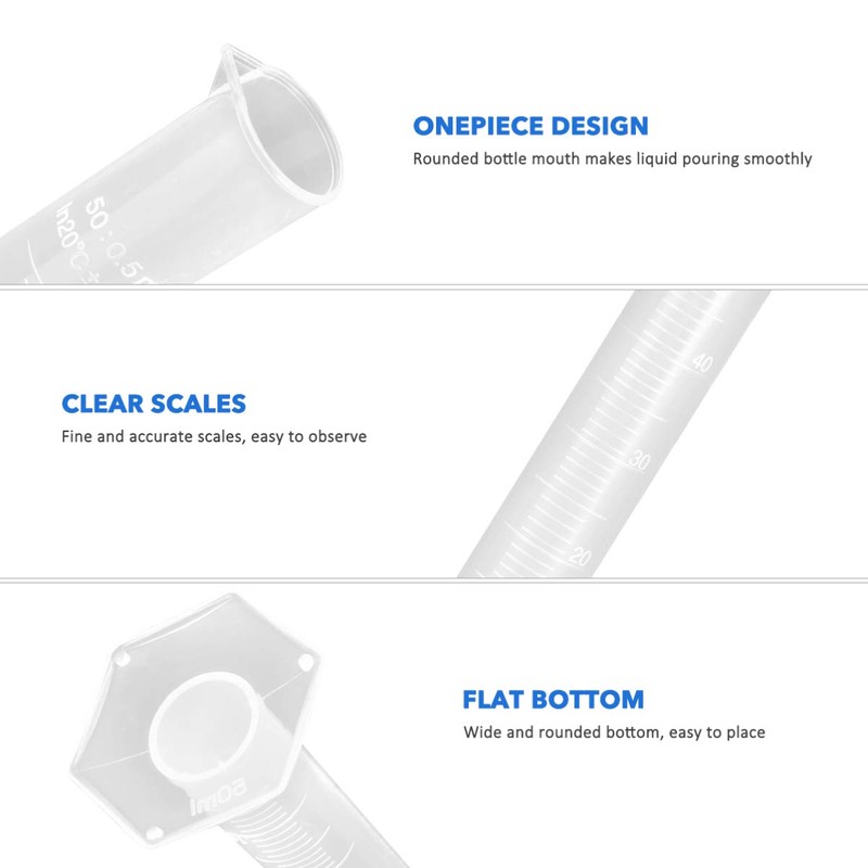 NUOLUX Measuring Cylinders, 5 Pieces, Graduated, Plastic, Transparent, For Laboratory