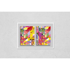 Poster Reproduction of Abstract composition geometric backgrounds, set, artistic patterns. Colorful design for wallpaper, flyer, brochure cover. Colored geometric shapes, figures. Multicolored