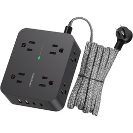 Power Bar Surge Protector, 8 Outlets with 4 USB Charging Ports(2 USB C), 3 Side Outlet Extender with 5 Ft Braided Extension Cord, Flat Plug, Wall Mount, Desk Charging Station for Office Home