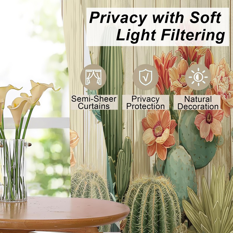 Cactus Succulent Valance Curtains,Rod Pocket Small Valance Window Treatment for