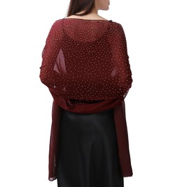 changyexi Women Shawls and Wraps for Evening Dresses, Sparkly Rhinestone Sheer Chiffon Scarf Shawls, Formal Dress Cover (Burgundy)