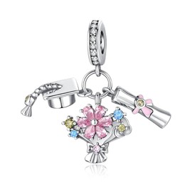 Alstiva Family Friendship Love 925 Sterling Silver 5A Cubic Zirconia Charm Pendant for Bracelet, Charm Bead for European Bracelets, Necklaces, Jewellery Gift for Women, Sterling Silver, Cubic Zirconia