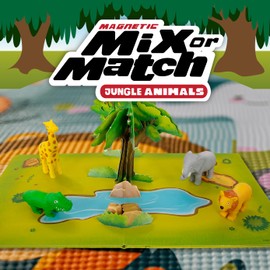 POPULAR PLAYTHINGS Mini Magnetic Mix or Match Animal Toys with Pop-up Playmat, Set of 7 - Jungle