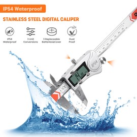 Digital Caliper Measuring Tool, HARDELL IP54 Waterproof Stainless Steel Vernier Caliper 6 Inch with Large LCD Screen, Inch Metric Fraction Conversion,Auto-Off, 3 Batteries&Extra Cover Household/DIY