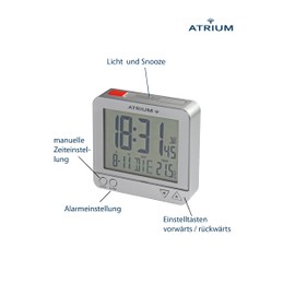 Atrium Radio Alarm Clock Travel Alarm Clock Small Digital Quartz LCD Sensor-Controlled Night Light Lighting Silver A740-19
