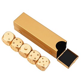 Dice Box Set 5 Pieces Aluminium Alloy Table Game Poker Games Dice Set Men Gift (Rectangular Box Gold)