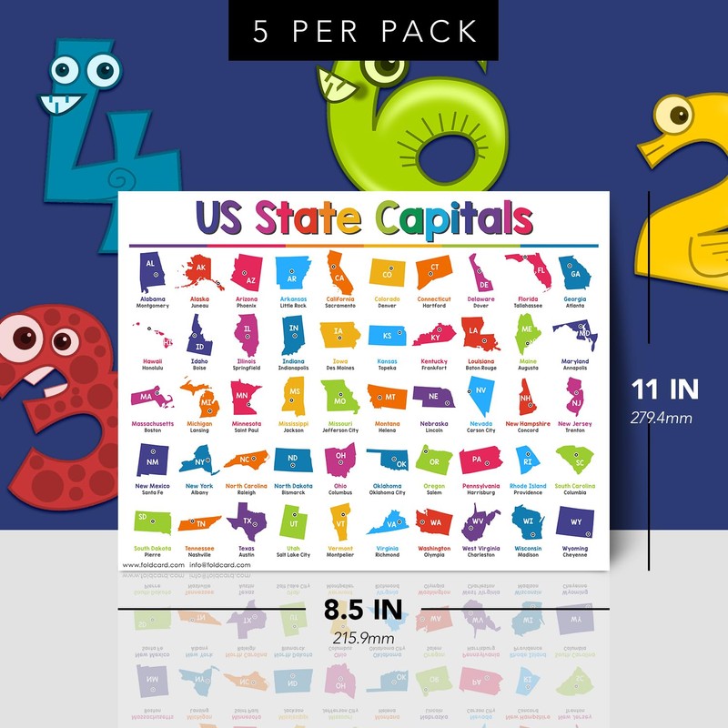 USA State Capitals Educational Posters for Kids – Classroom and