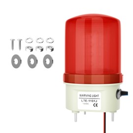 Industrial LED Rotating Strobe Warning Light, 12 VDC Sound & Light Alarm with Knob and Switch, 105-110 dB Volume Adjustable, Red Emergency Alarm Light for Indoor/Outdoor Use