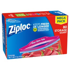 Ziploc Storage Bags, For Food, Sandwich, Organization and More, Smart Zipper Plus Seal, Quart, 80 Count