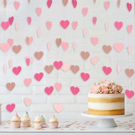 Pack of 4 Pink Rose Gold Heart Decoration, Heart Shape Garland, Wedding Decoration, Pink Garland, Wedding Paper Garland, Decoration, Pink Ribbon, Pink Heart Shape, Birthday Garland for Anniversary,
