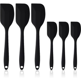 Kit 6 Piezas Espátula Miserable Silicón Negro, Con Mango Antideslizante, Accesorios para Cocina de Silicona, Resistentes al Calor 230°C, Perfecto para Cocinar, Hornear, Batir Crema y Pasteles