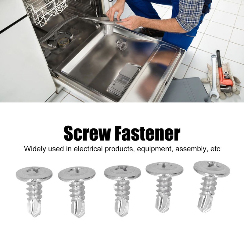 200Pcs Self Drilling Screw Stainless Steel Round Washer Head M4.8x13