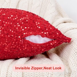 Pack of 2 Red Sequin Velvet Throw Pillow Covers 18x18 Inch