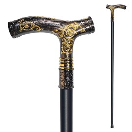 YIVIYAR Walking Cane for Men & Women - Heavy Duty 500+ lbs Capacity, 36.5 Inch Gothic Ornate Decorative Cane with Ergonomic Handle, Elegant Matte Black & Gold Metal Design