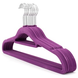 The Hanger Store 10 Purple Non-slip Flocked Velvet Space Saving Coat Clothes Hangers with Trouser Bar