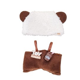 Novadex Doll Clothes for 17cm Dolls, Cute Outfit Set with Accessories, Bucket Hat and Overalls (No Doll) (Bear Overalls Set)