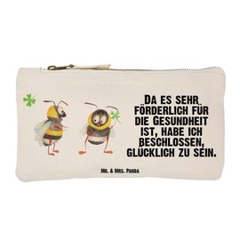 Mr. & Mrs. Panda Make-Up Bag Bumble Bees with Clover Leaf, White, Hand Drawn
