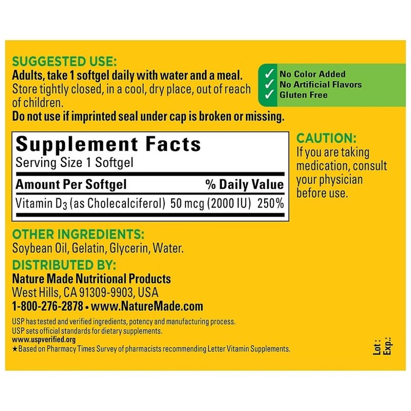 Nature Made Vitamin D3 2000iu 320 Ct. Soft Gels (Packaging