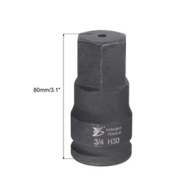 uxcell 30mm Impact Hex Bit Socket, 3/4" Drive 110mm Length High Carbon Steel Metric Sizes