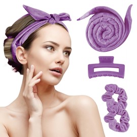 MAJOYLIFE Lockenwickler Locken Ohne Hitze,Lockenband über Nacht,DIY Hair Curler,Rutschfester Locken Band aus Samt,Haarwickler Set mit Haarspange und Haarband(Violett)
