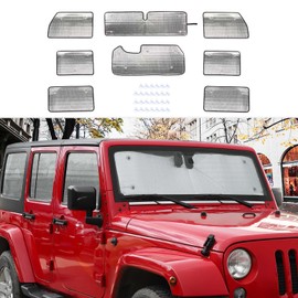 CheroCar for Jeep JK Windshield Sunshade Side Window Sun Shade Sunscreen Heat Sun Visor Compatible with 2007-2017 Jeep Wrangler JK JKU, 8PCs