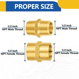 4PACK GUOFIS Brass Pipe Fitting,1/2" Male Adapter(2 Pack)+1/2" Female Adapter(2 Pack),Hex Nipple Adapter