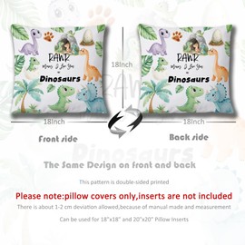 Forest Charger Dinosaur Throw Pillow Cover 18x18 - Rawr Means I Love You Cute Dino Decor for Kids, Nursery, Boys & Girls Room, Unique Gift Idea
