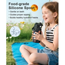 Kids Water Bottle 14oz with Silicone Straw Lid - Insulated Toddler Water Bottle Stainless Steel Keeps Cold 24H, Leak Proof & Universe Stars Prints Design | Custom Name Tag for School, Daycare, Travel