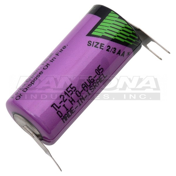 TADIRAN BATTERIES TL-2155/T-BP Non-rechargeable Battery, Lithium, 1.45 Ah, 3.6 V, 2/3AA, Solder Tab, 14.5 mm (1 piece)