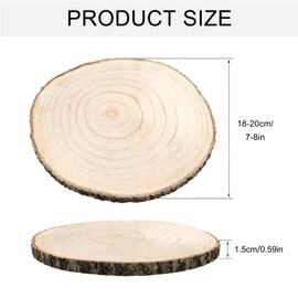 Pack of 4 Wooden Discs, 18-20 cm and a Thickness of 15 mm Round Tree Disc, Wooden Plate, Unfinished Wooden Circles with Paints & Pens for Centerpieces, Wooden Painting, Coasters, Crafts, DIY