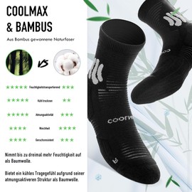 BRISIRA Coolmax Bamboo Viscose Compression Running Socks 3 Pairs Quarter Athletic Cushioned Breathable Anti Blister & Sweat & Odour, 3 pairs of black