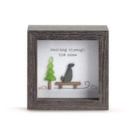DEMDACO Sharon Nowlan Dashing Through The Snow Woodgrain 4 x 4 Wood and Glass Christmas Shadow Box