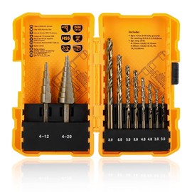 Hoteche HSS Drill Bit Set 10 Pieces - Spiral Drill and Step Drill - High Speed Steel - Precision Drilling - Storage Case - Cost-Effective