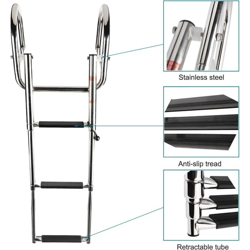 HYDDNice 3Step Pontoon Boat Ladder Stainless Steel Telescoping Inboard Ladder