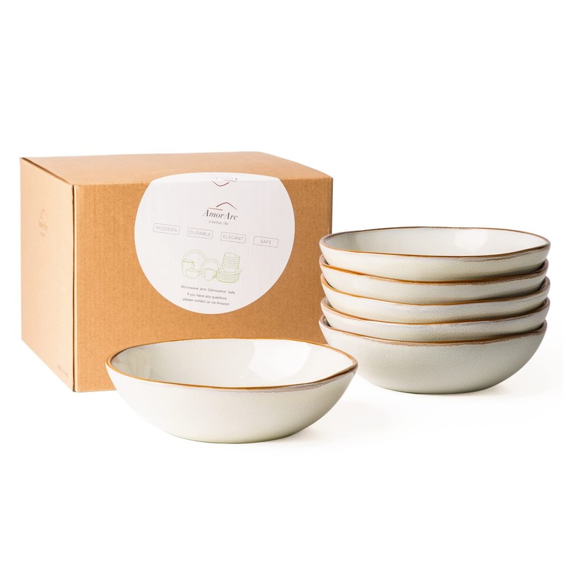 AmorArc Ceramic Cereal Bowls Set of 6, 24 oz Handmade