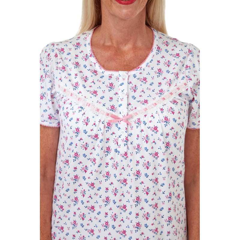 Marlon Women's Maria Cotton Jersey Nightie, Pink, 20-22