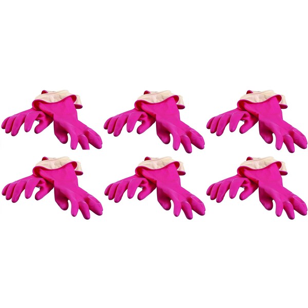 Casabella Premium Waterblock Cleaning Gloves - 6 Pair (12 Gloves) Pink - (Medium)