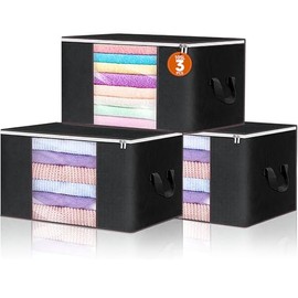 105L Bolsas Almacenamiento Para Ropa temporada, 3Pcs Cajas Organizadoras Para Closets, Gran Capacidad, Tela No Tejida De Tres Capas, Visible, Bolsas P