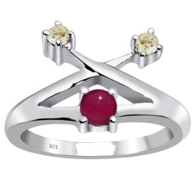 Orchid Jewelry 925 Sterling Silver 3 Stone Rings for Women - Delightful 4 mm Red Ruby Birthstone Gemstone - 0.35 Carats Round