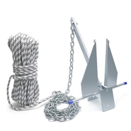 BocBoz 8LB Galvanized Danforth Fluke Anchor Kit Includes Galvanized Fluke Anchor, Rope, Shackles, Chain