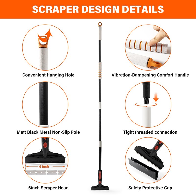 Gomake Extendable Floor Scraper Heavy Duty 6" Wide Razor Blade