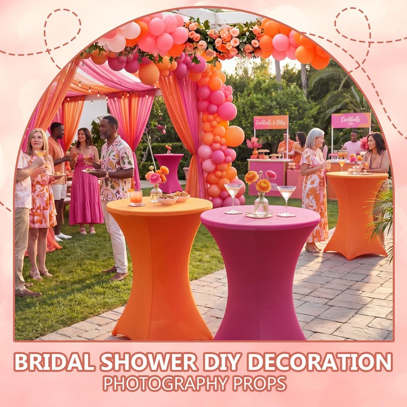 2 Pack Cocktail Table Covers Party Decorations, Pink and Orange