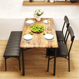 Jojoka Dining Table Set w/  & Wood Top & Upholstered Chairs & Bench for Small Kitchen