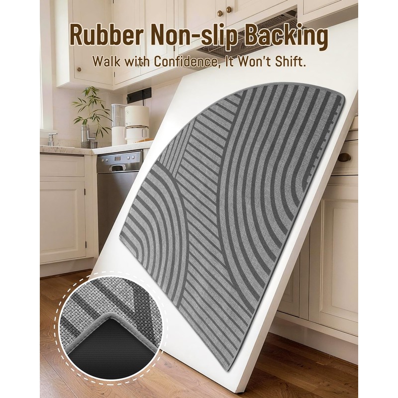 Carvapet 39" Corner Kitchen Rug, Sector Non-Slip Absorbent Floor Mat
