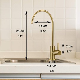 Brass RO Faucet - 360° Swivel Drinking Water Faucet for Kitchen Sink, Lead-Free Water Filter Faucet Compatible with Reverse Osmosis & Under Sink Filtration Systems, Elegant Brushed Gold Finish