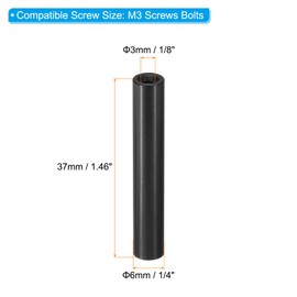 PATIKIL 6pcs M3 Metal Threaded Standoff Spacer Nuts, Round Aluminum Spacers Female Coupling Screws, 1/8" ID x 1/4" OD, Black 3x6x37mm
