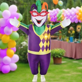 VioraWhite Mardi Gras Inflatable Jester Costume for Adult Women Men 4.9-6.2Ft Blow up Outfits for Carnival Cosplay Party