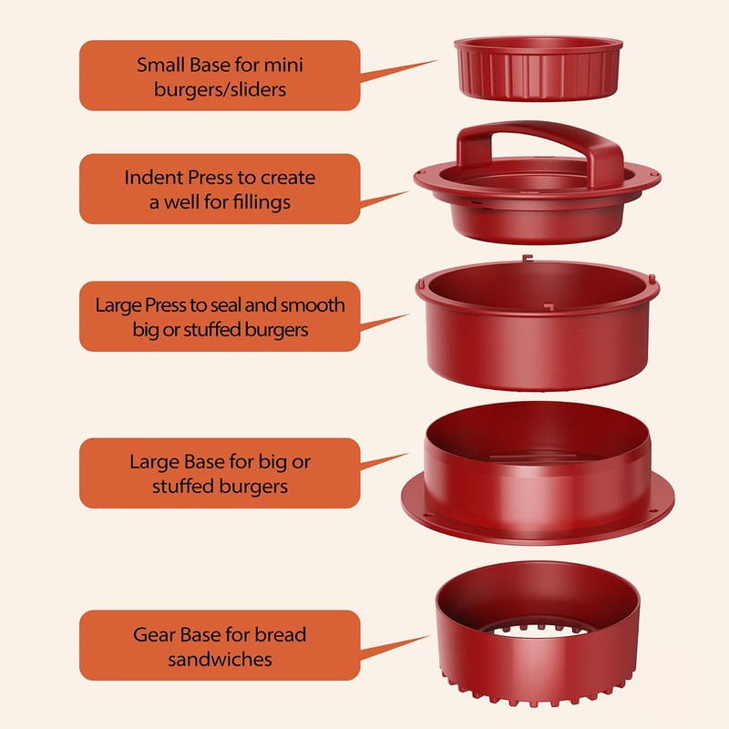 Pisol Hamburger Press, 4-in-1 Burger Press Patty Maker Slider, Stuffed